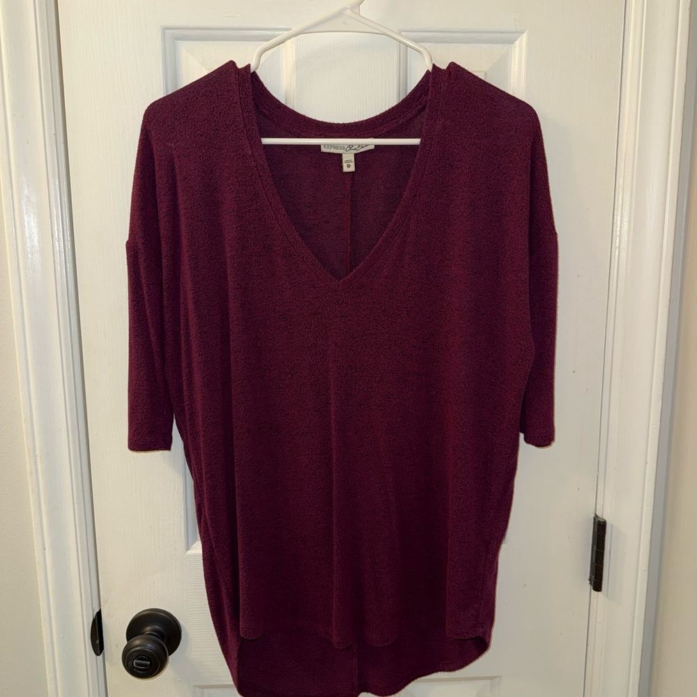 Express Deep Red Long Sleeve V-Neck Top